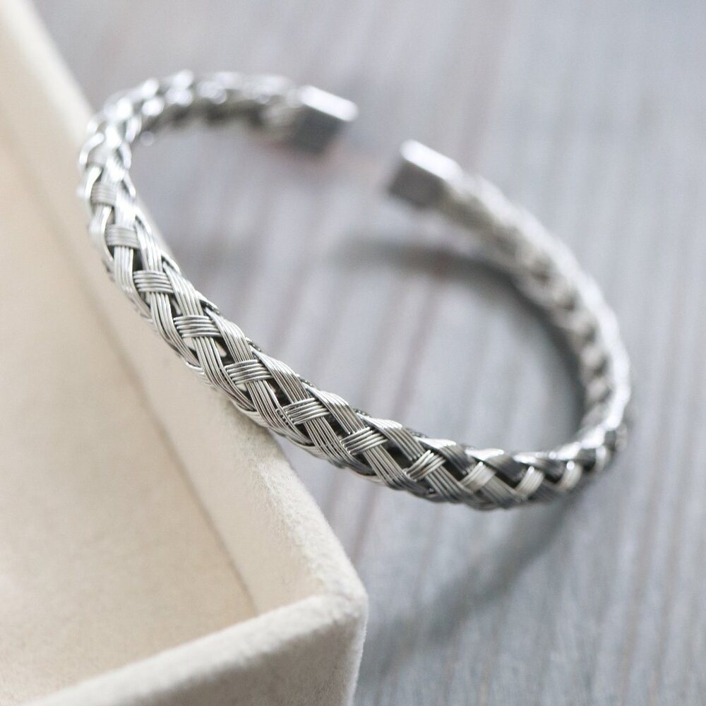 Mesh Braid Style Cuff Bangle Bracelet Silver Stainless Steel High Quality